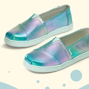 Tom's Mermaid Irridescent Green Blue Alpargata Slip On Shoes Comfy Y4.5 W6.5